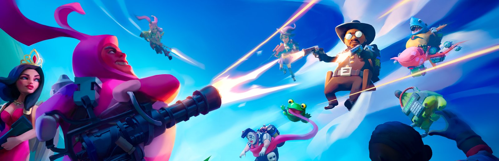 Bullet Yeeters key art: jetpack agents firing across the sky