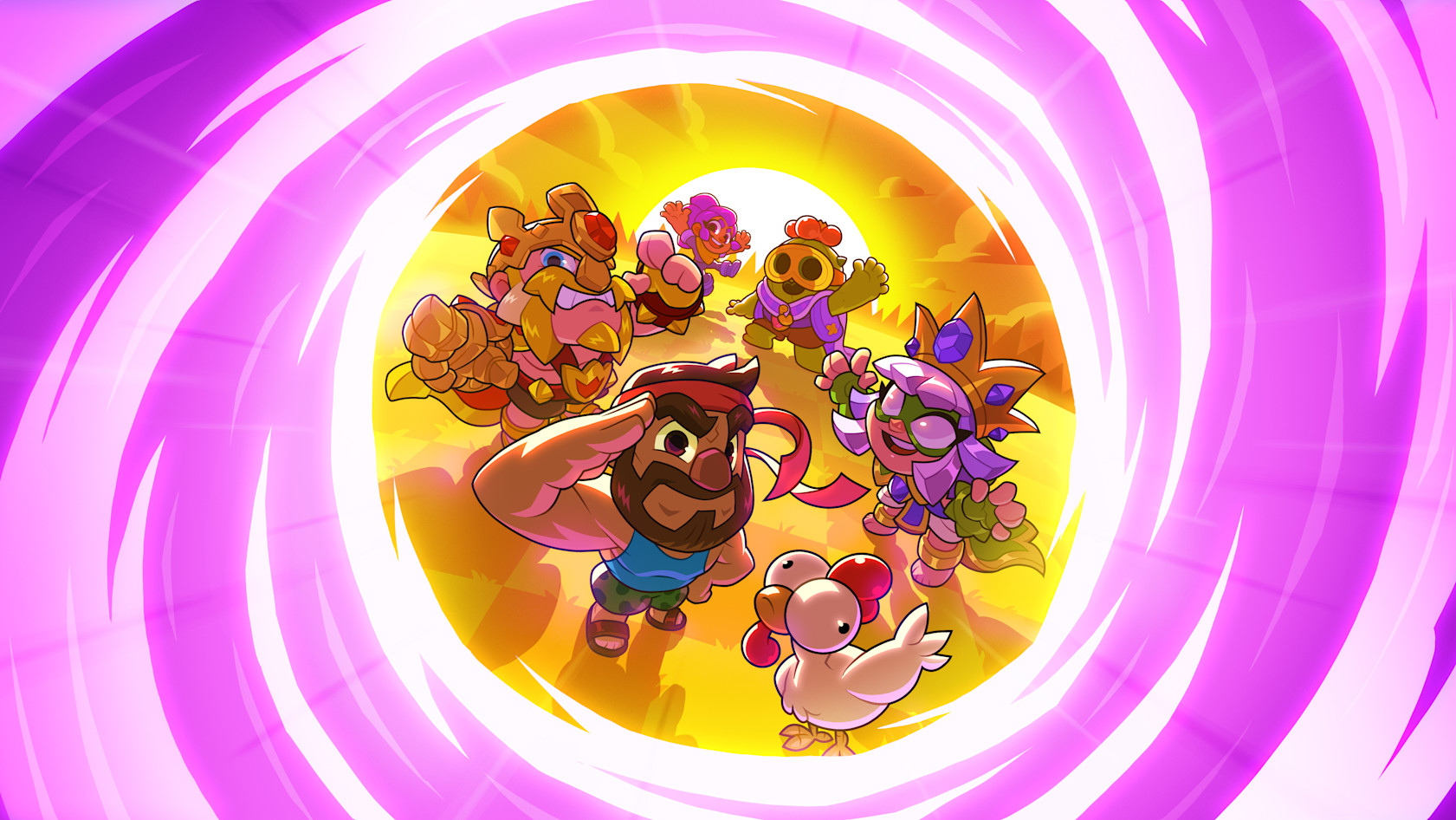 Squad Busters characters saluting in front of a pink portal